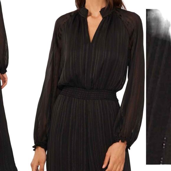 Halogen Metallic Smocked Waist Long Sleeve Jumpsuit Size Small - Picture 7 of 11